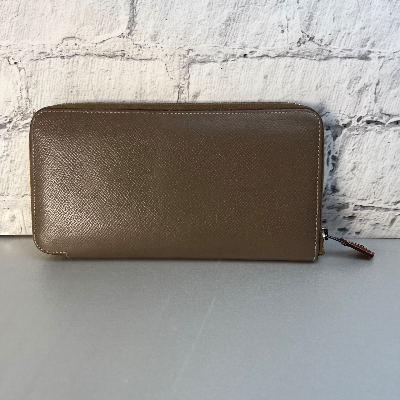 【最終処分SALE】HERMES エルメス アザップ エプソン　エトウープ レザー 長財布 グレー A-12386