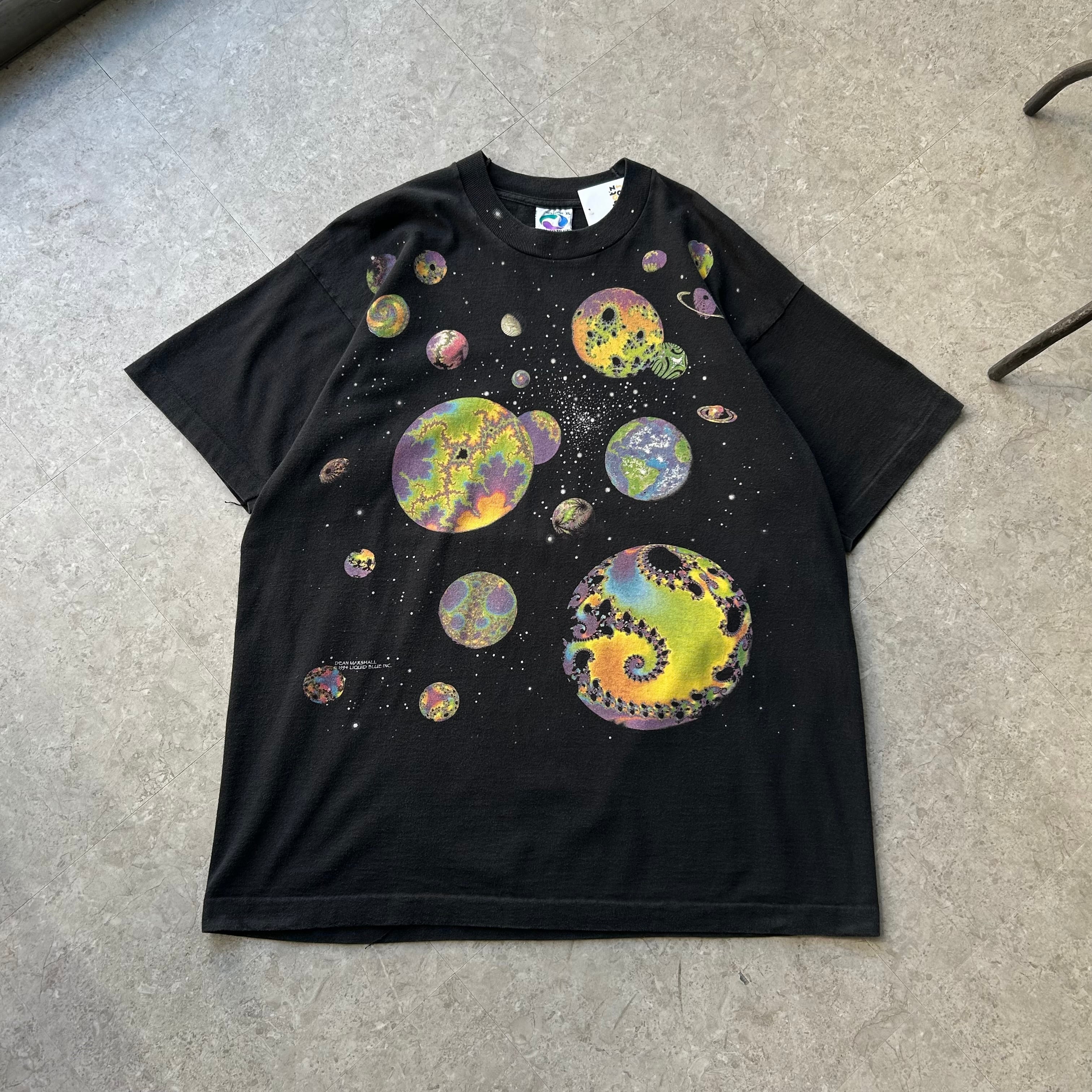 90s LIQUID BLUE " fractal planet " T-shirt【仙台店】