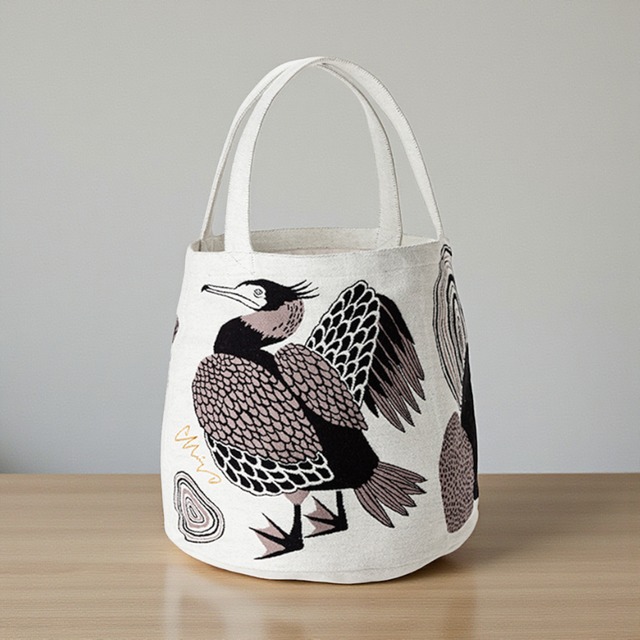 ★【訳あり】アウトレット★15%OFF《鳥/鵜》トートバッグ 川ほとりのニンマリのウたち moritaMiW 綿100% 川鵜 マザーズバッグ