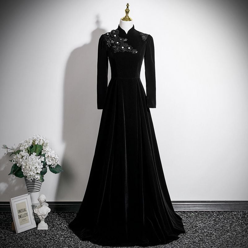 ベルベットロングスリーブドレス D1760