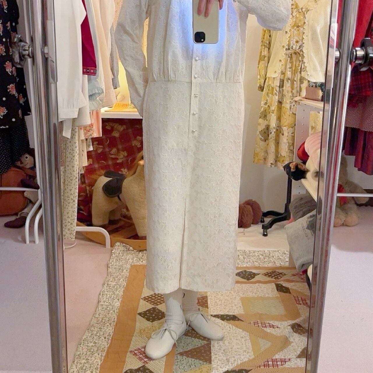 white leaf lace ribbon one-piece