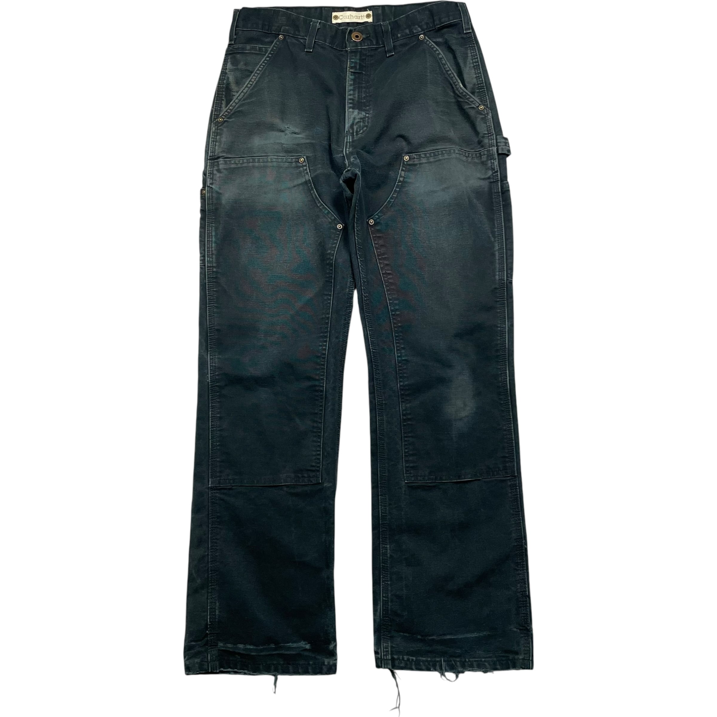 《実寸W32L31》Carhartt カーハート ダブルニー ワークパンツ ペインターパンツ 希少ユーロ規格 フェード ダメージ ブラック no.10397