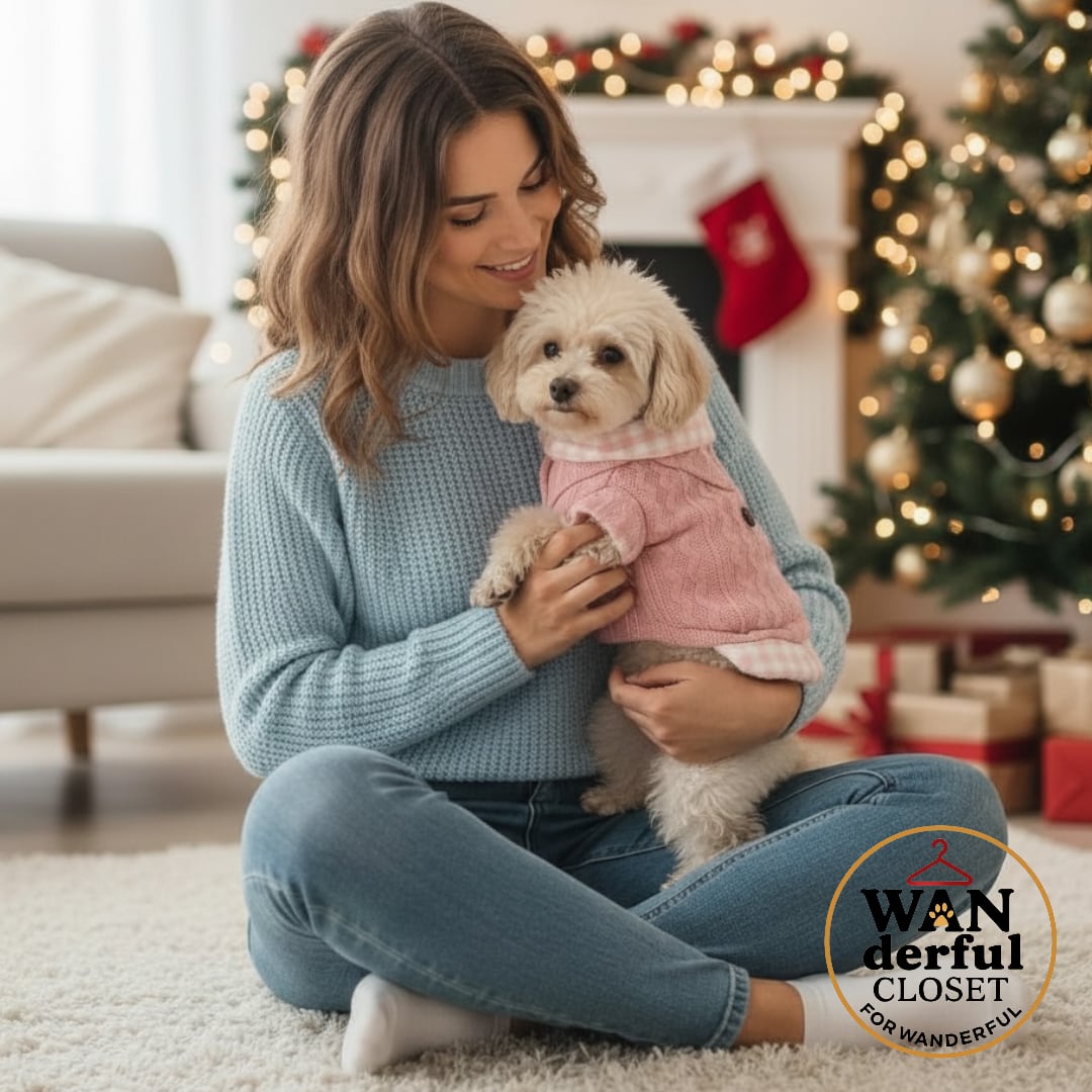 【犬服】チェックシャツ×ケーブルセーター|小型犬・中型犬用 1114