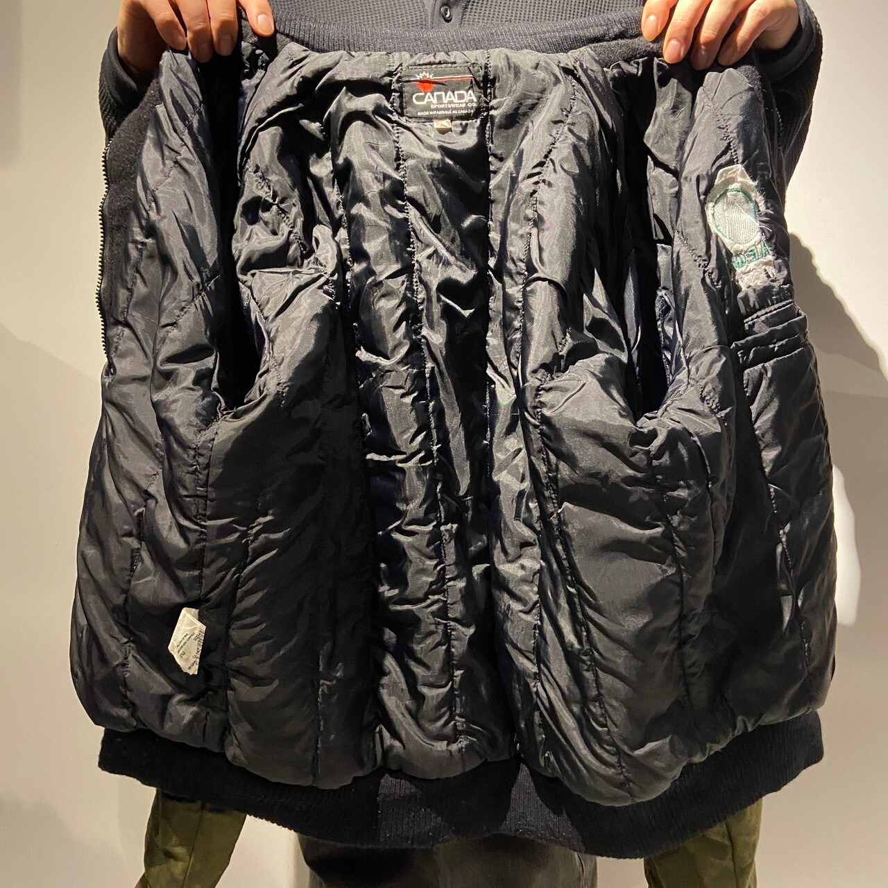90年代 カナダ製 袖レザー ウールスタジャン メンズM相当 古着 