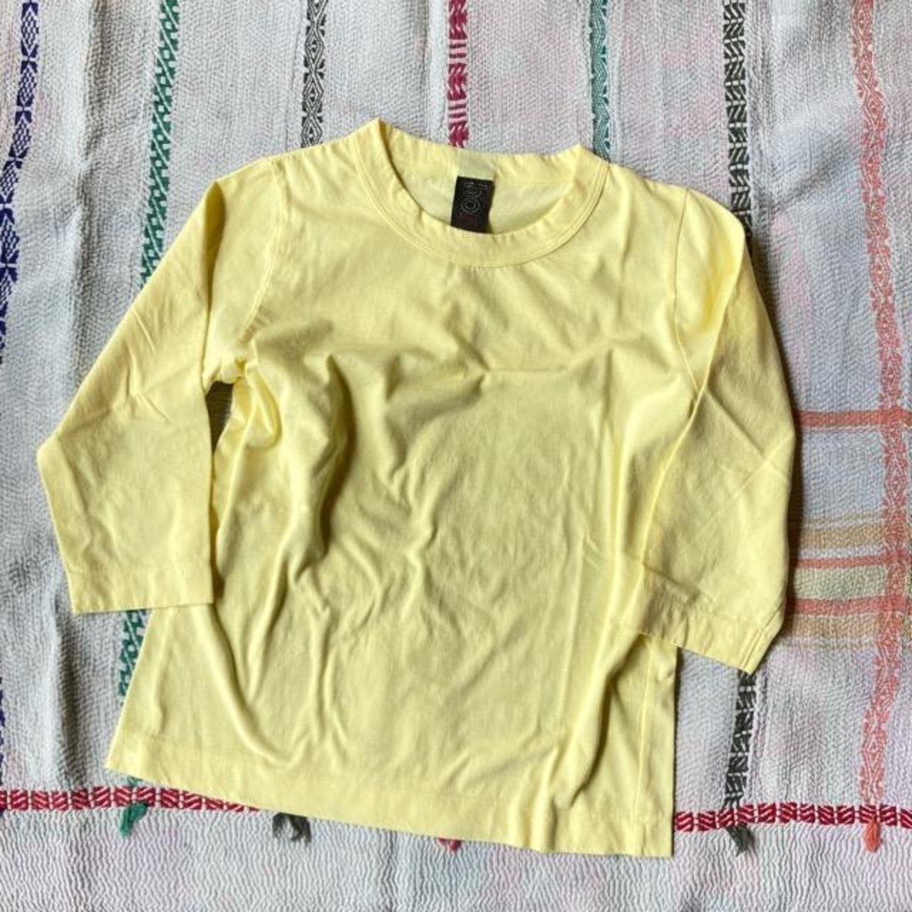 homspun 　ホームスパン　天竺七分袖Tシャツ　全６色　サラシ　イエロー　ブラック　カーキ　ライム　ダークグリーン　　カットソー　定番　ベーシック　インナー　七分袖　日本製