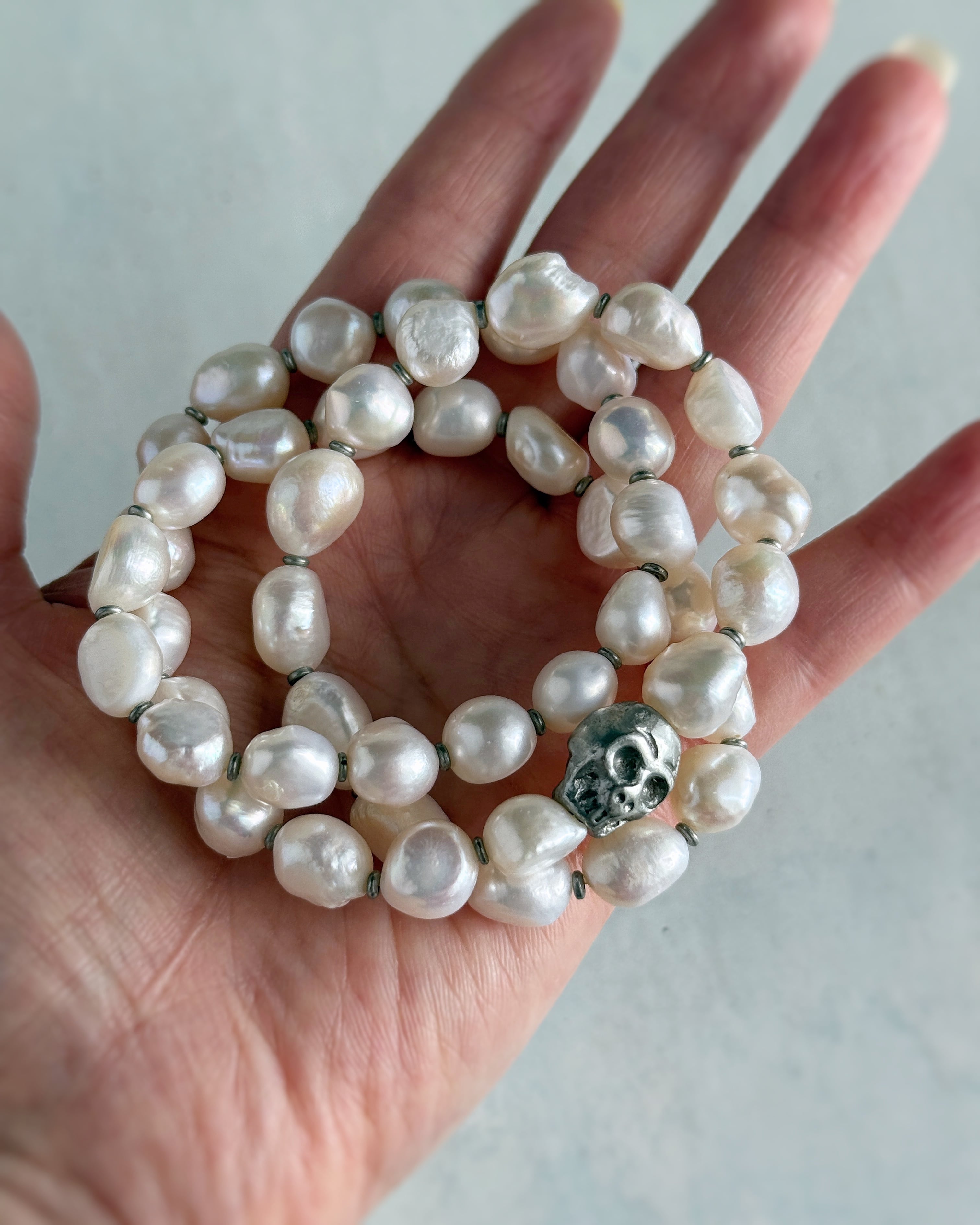 【再販】2way bracelet(淡水パール×スカル)