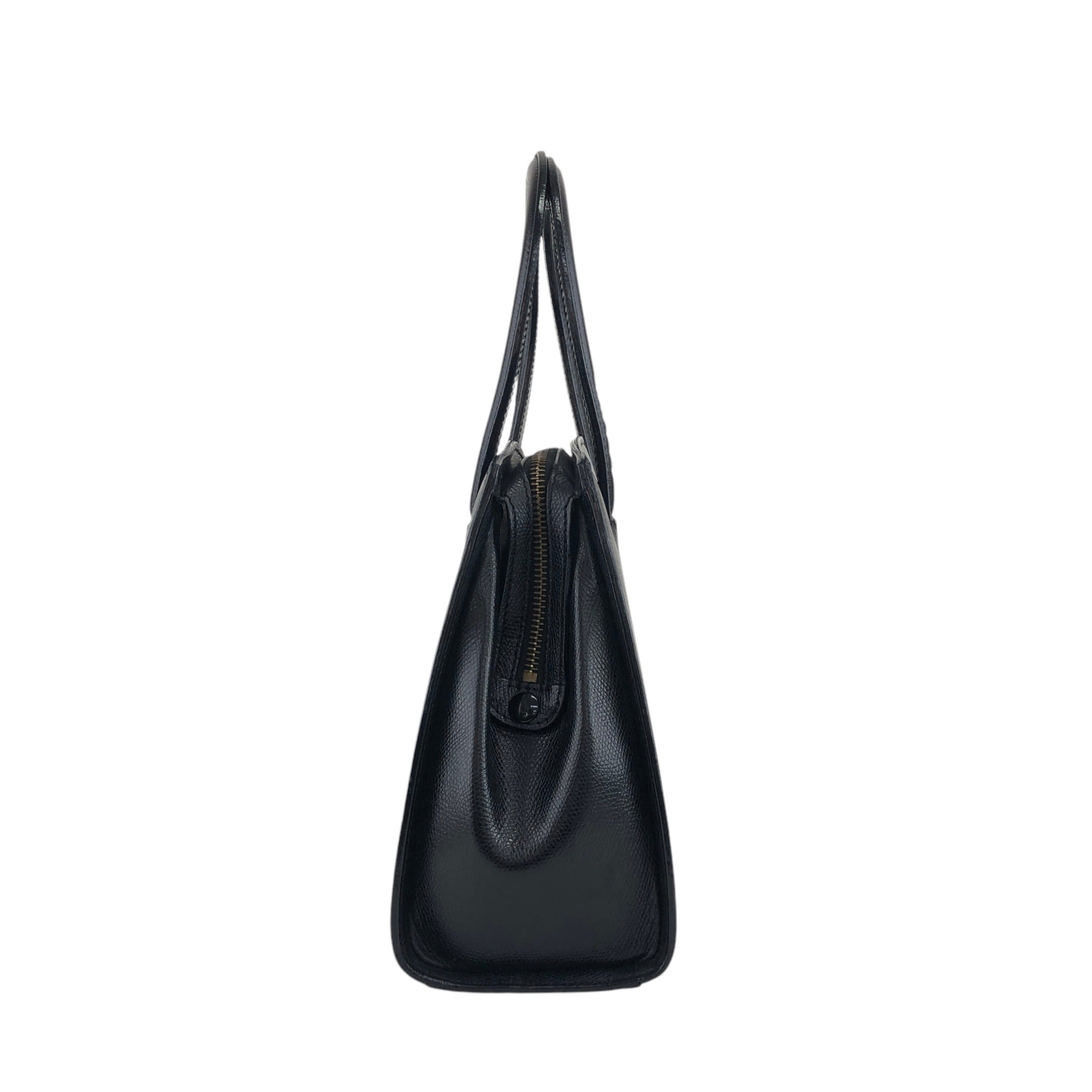 CELINE セリーヌ   ハンドバッグ ブラック ロゴ型押し レザー  b6gjb2 CELINE セリーヌ ハンドバッグ ブラック ロゴ型押し レザー vintage