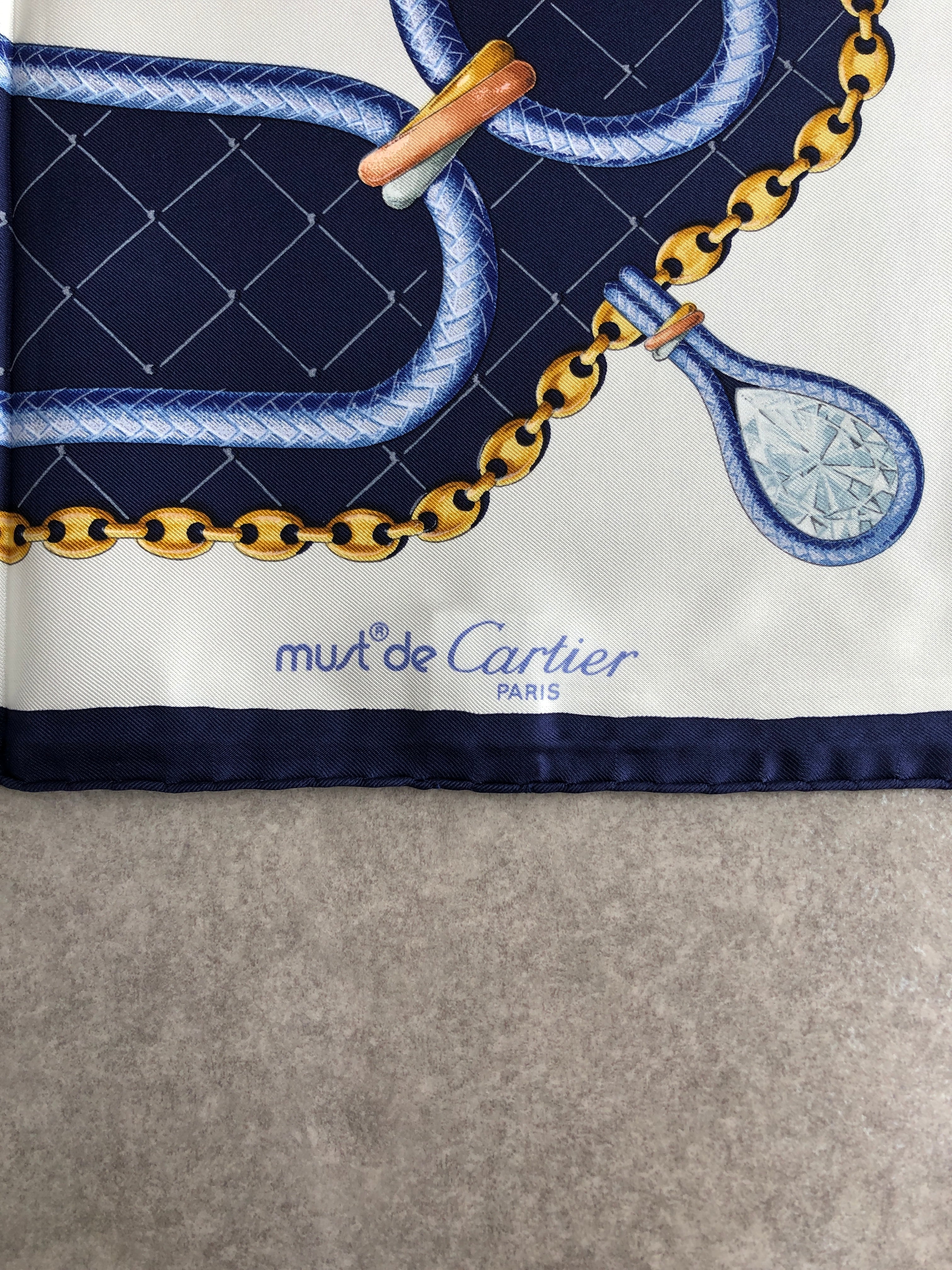 Cartier カルティエ スカーフ ネイビー マストライン シルク vintage