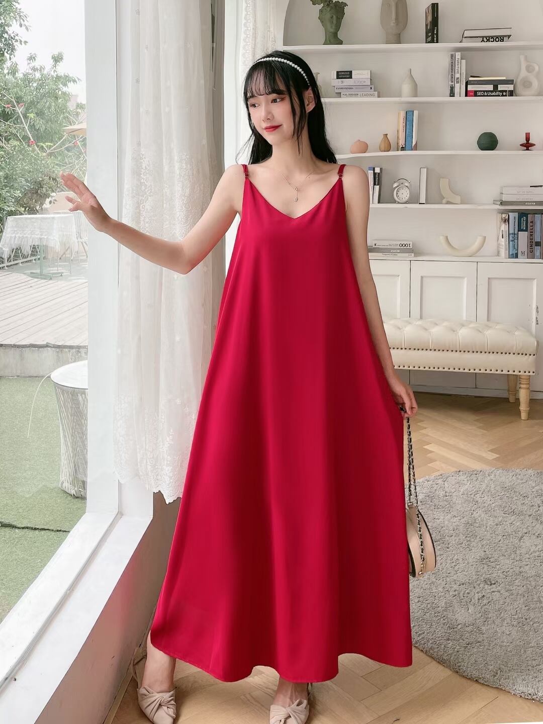 Vネック　マキシキャミワンピ　AJ33287-2112