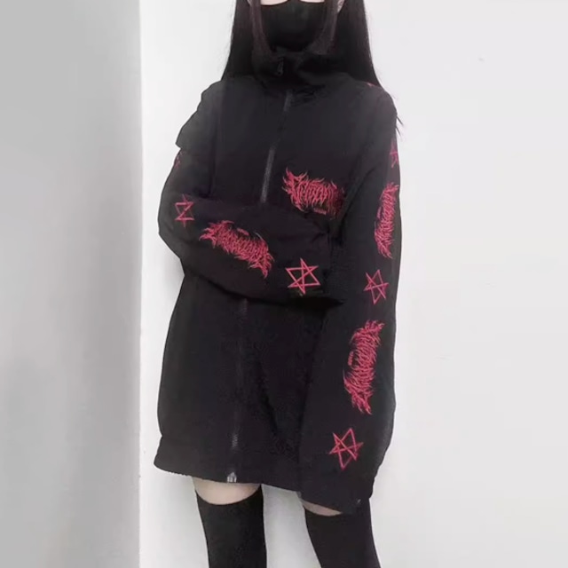 メタルロゴスリーブジップアップライトブルゾン(2カラーあり)(lli_6293)