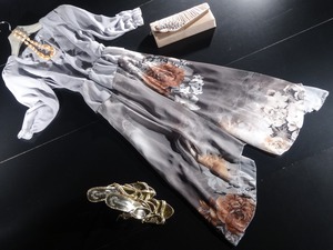 ★13号☆エレガント花柄シフォンマキシ丈ワンピ－ス(OPN6738)