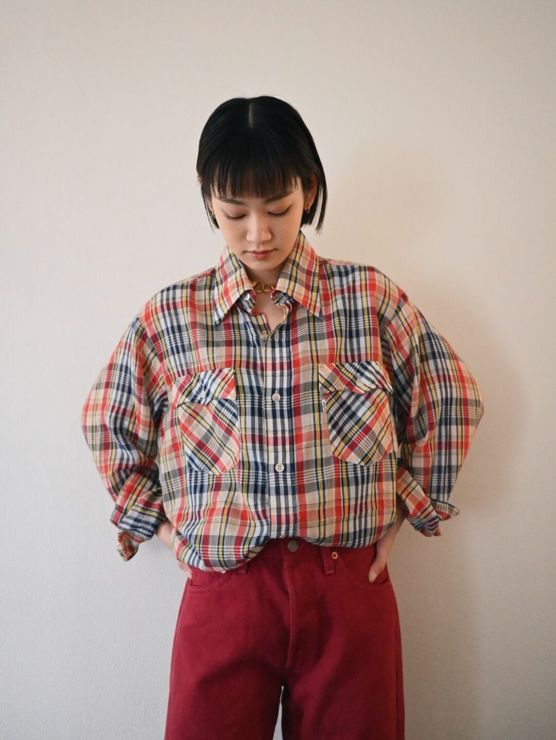 （SH431）70's Levi's sheer checked shirt made in USA