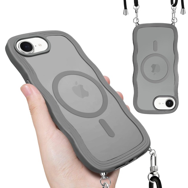 対応 iPhone 17e ケース ストラップ付き ショルダー アイフォン 16e カバー あいふぉん17e スマホケース 半透明 グレー