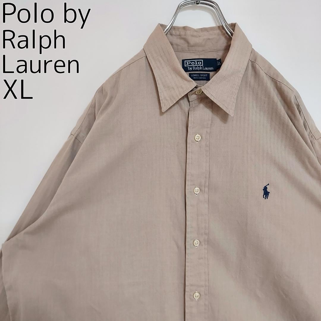 ポロバイラルフローレン ヘリンボーンシャツ XL ベージュ ネイビー 紺