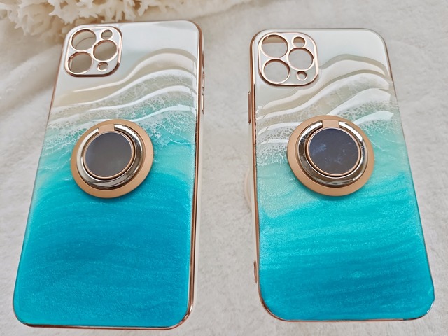 133.オーシャンレジンアート iPhoneケース(リング付き)