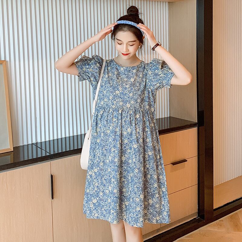 【新作】【送料無料】 マタニティウェア2020夏の新しい小さな壊れた花の年齢を減らすルーズドレス、トレンディな母親のミドル丈ファッションマタニティドレス-アリババ サマー 夏物 フラワーデザイン expec285129752626
