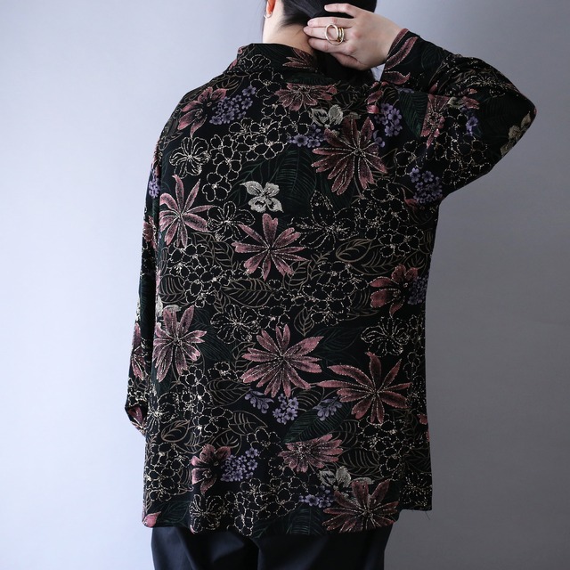 lame flower art pattern over silhouette mode shirt
