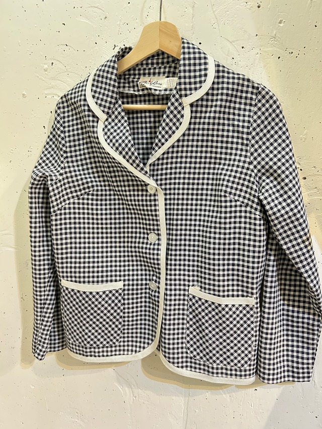 vintage white ×black gingham check jacket"dead stock"