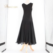 社交ダンス 衣装 スタンダード ドレス ワンピース レッスンウェア パーティドレス 無地 Leirena ブラック系 黒 ノースリーブ レディース ブラック ワンピ フレアスカート 二重スカート モノトーン系 スタンダード用 パーティー ウエスト切替 胸パッド付き 伸縮性 ポリエステル フォーマル ダンス衣装 競技ダンス 上品 高級感 シンプル 風よけインナー 重ねスカート 動きやすい 洗練 デザイン 黒系