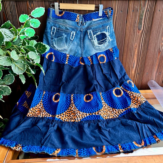 リメイクデニムティアードアフリカンb