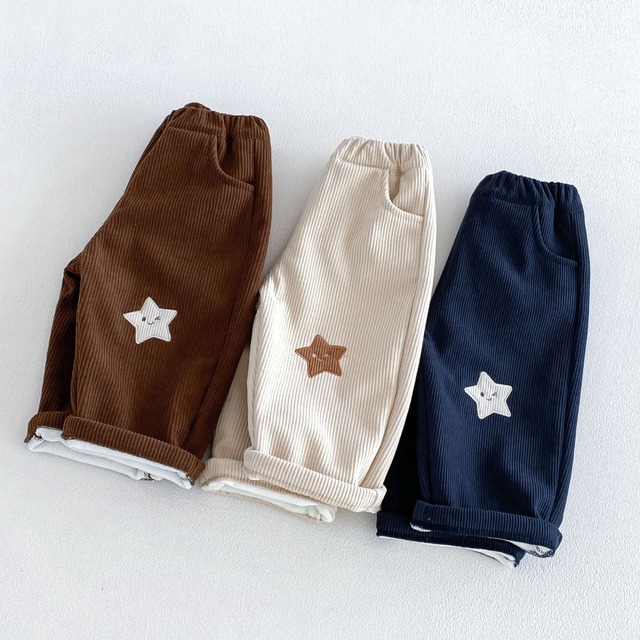 【73-120】冬ロゴ刺繍入り厚手裏起毛コーデュロイストレートパンツ ベビー 男の子