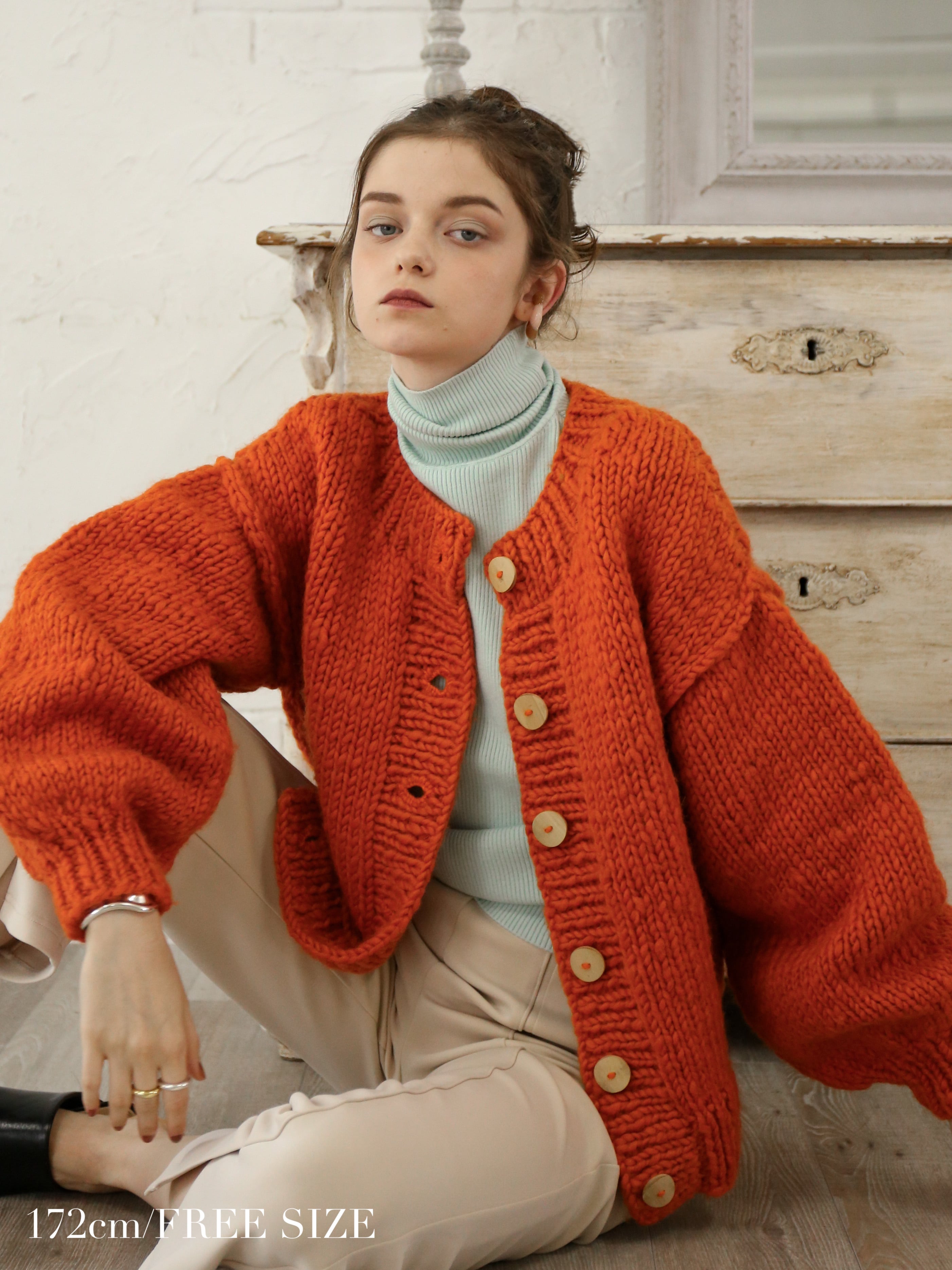 handmade knit cardigan（orange） | Katrin TOKYO