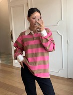 【新作5％OFF・3日間】Lace-collar Stripe Toips_3colors