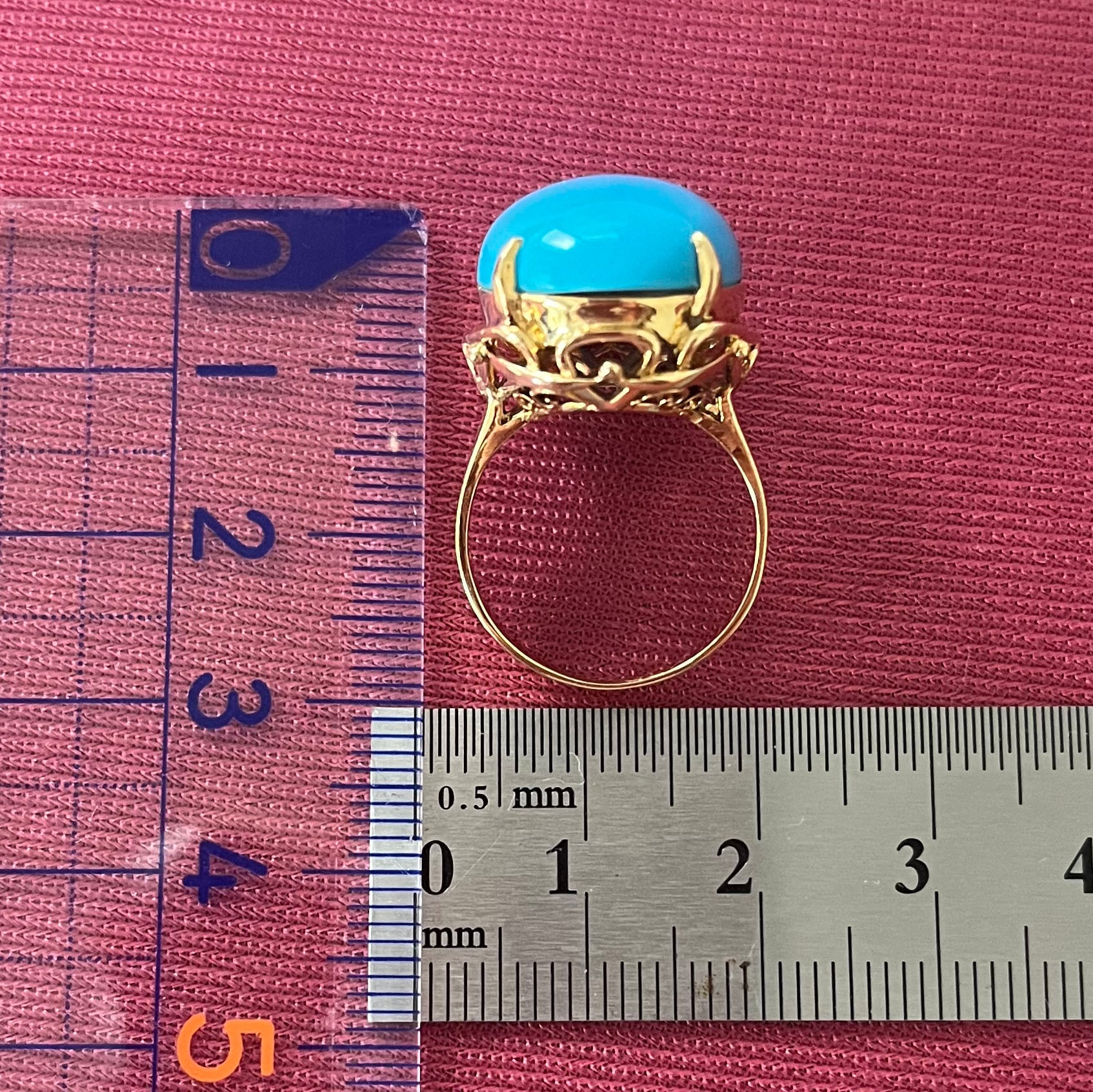 日本の作品】K18 昭和レトロ ターコイズ リング ～青空の下、明るい