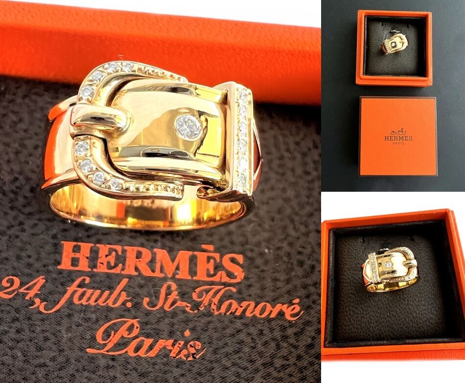 HERMES エルメス K18 YG ゴールド ブックルセリエ ダイヤモンド リング