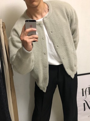 Mohair Mink-Texture Round-Neck Cardigan (5color)