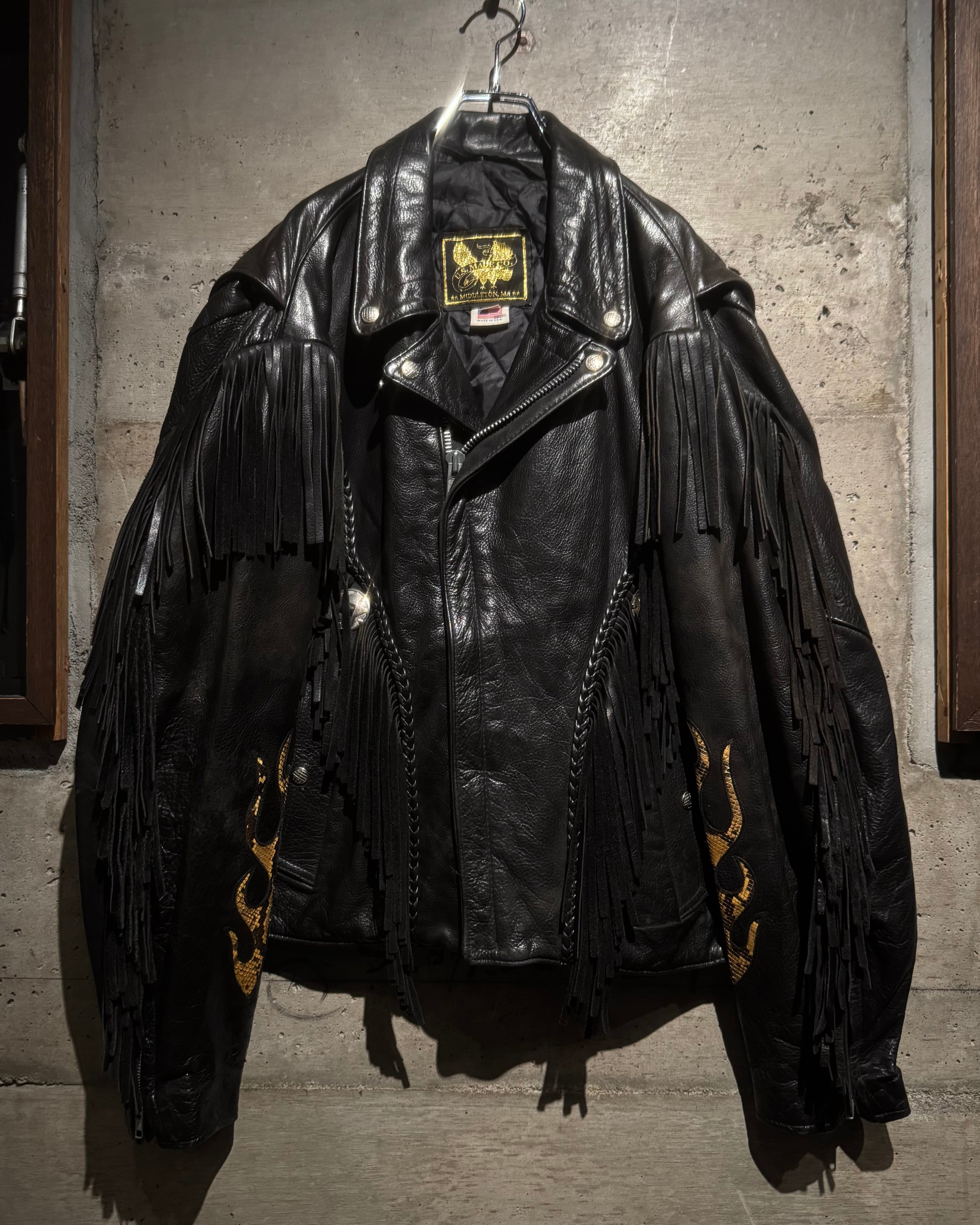 Caka】Fringe × Concho Button × Python Vintage Double Riders Jacket