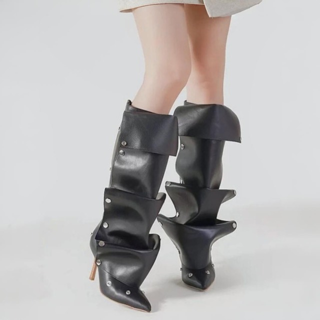 Layered studded boots【2color】 C1274