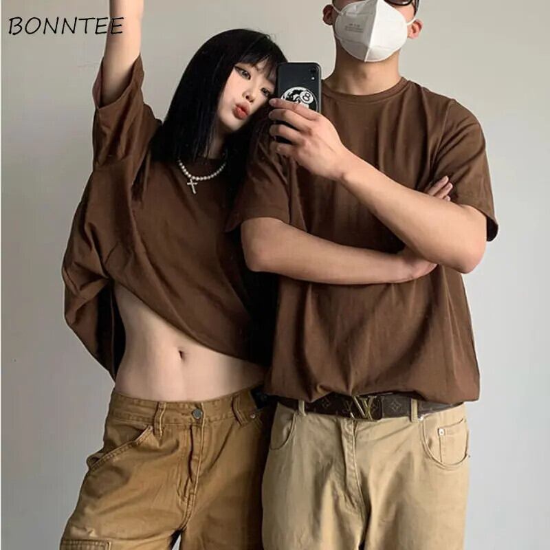 【新作】【送料無料】 29 色 Tシャツ女性半袖 M-3XL ソリッドオールマッチシンプルストリート BF ユニセックスファッションアメリカのルーズカップルトップスベーシック 0216623907504