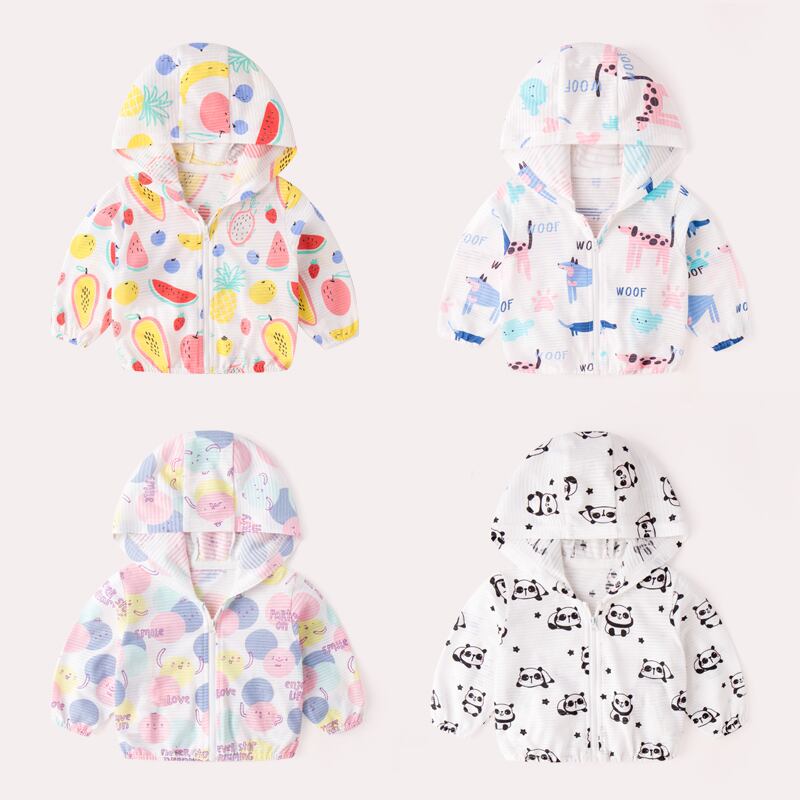 ベビーコットン日焼け止め服、薄い夏の服、バージンの服、メンズジッパーシャツ、ベビーフード付きジャケット、夏 Duduベイビー1470059