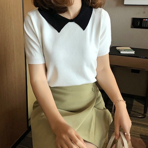 送料無料 3色 襟付きサマーニット ニット トップス レディース 春