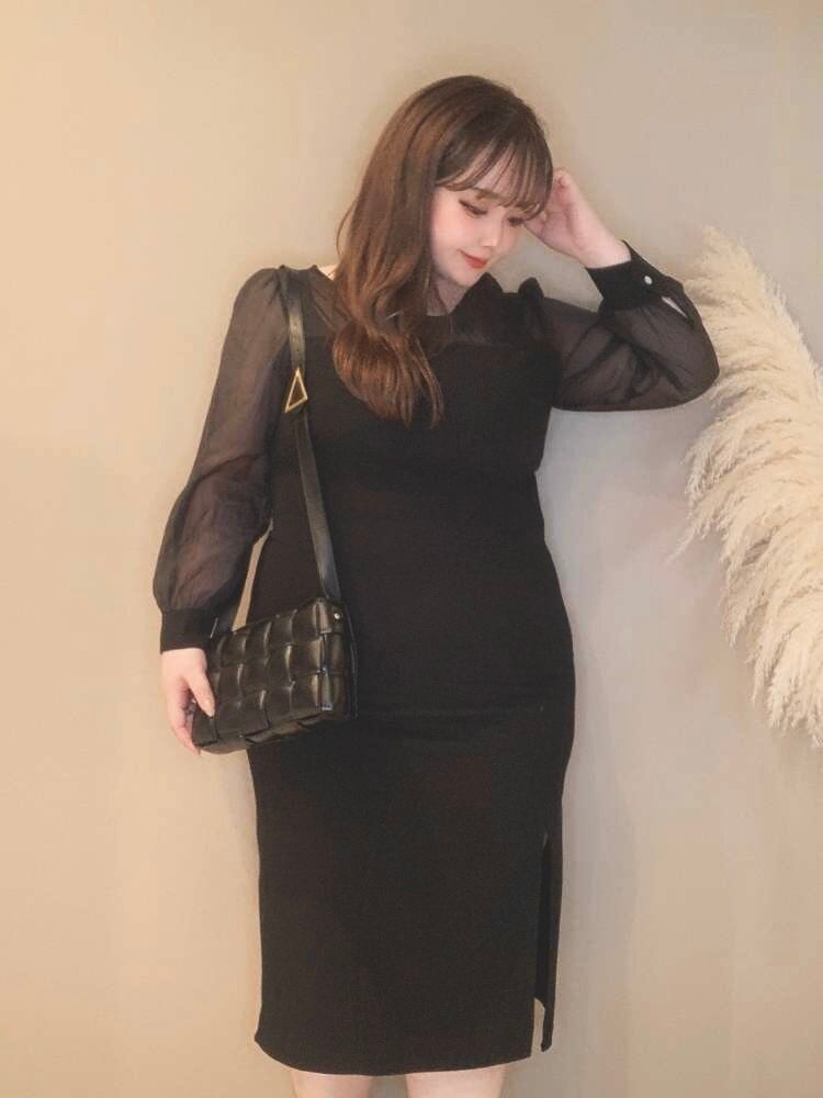ストレートシルエット シアーワンピース パーティーコーデ スリット きれいめ 長袖 お呼ばれ 結婚式 大きいサイズ 韓国 Ch4041 可愛い大きいサイズ韓国レディースファッション通販 Chulachula チュラチュラ