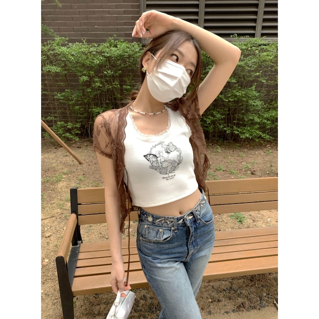 [ONMIND] butterfly girl top ( white )  正規品 韓国ブランド 韓国ファッション 韓国代行 トップス