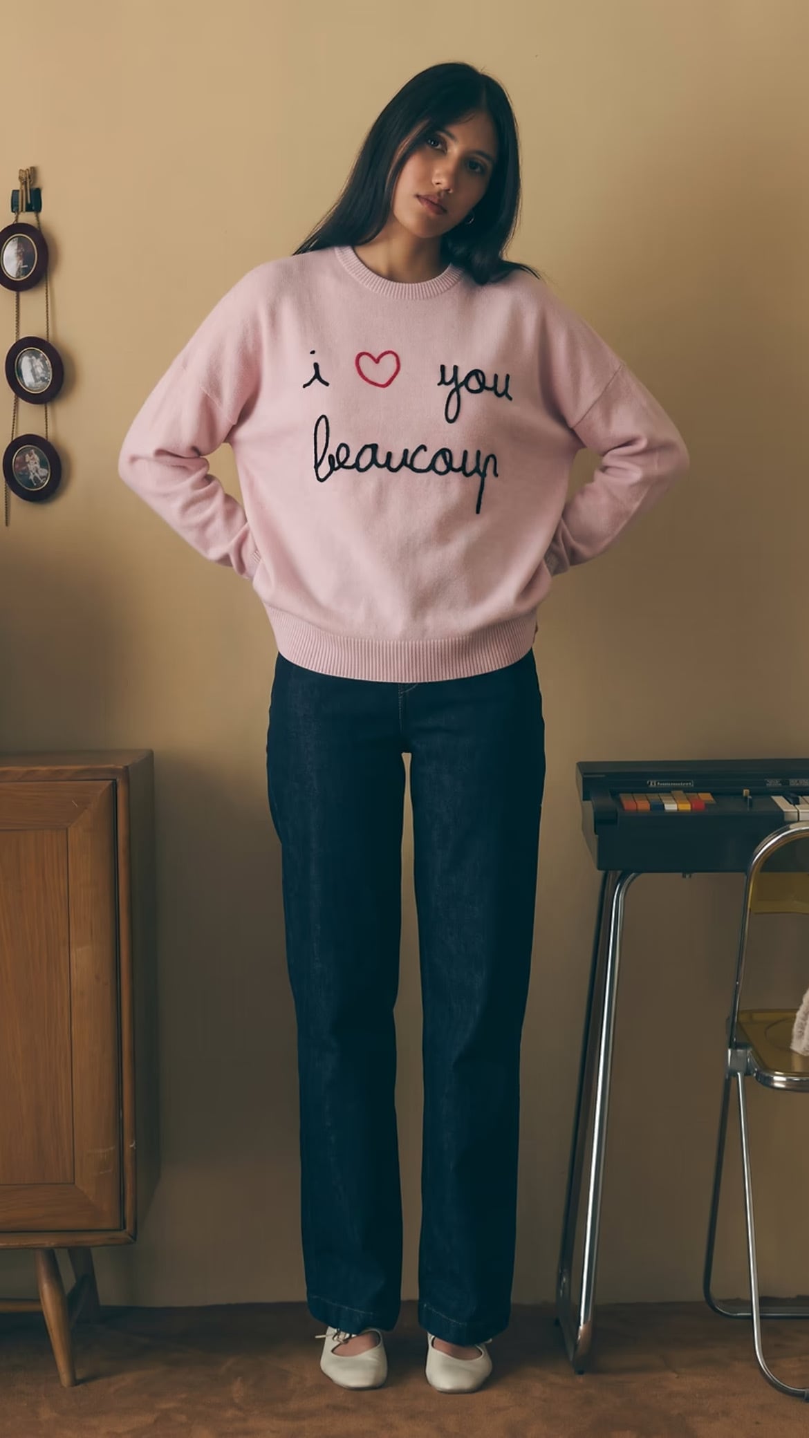 MAISON LABICHE -"Cashmere" buzelin i love you beaucoup sweater- :CINDER PINK,