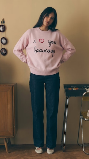 MAISON LABICHE -"Cashmere" buzelin i love you beaucoup sweater- :CINDER PINK,