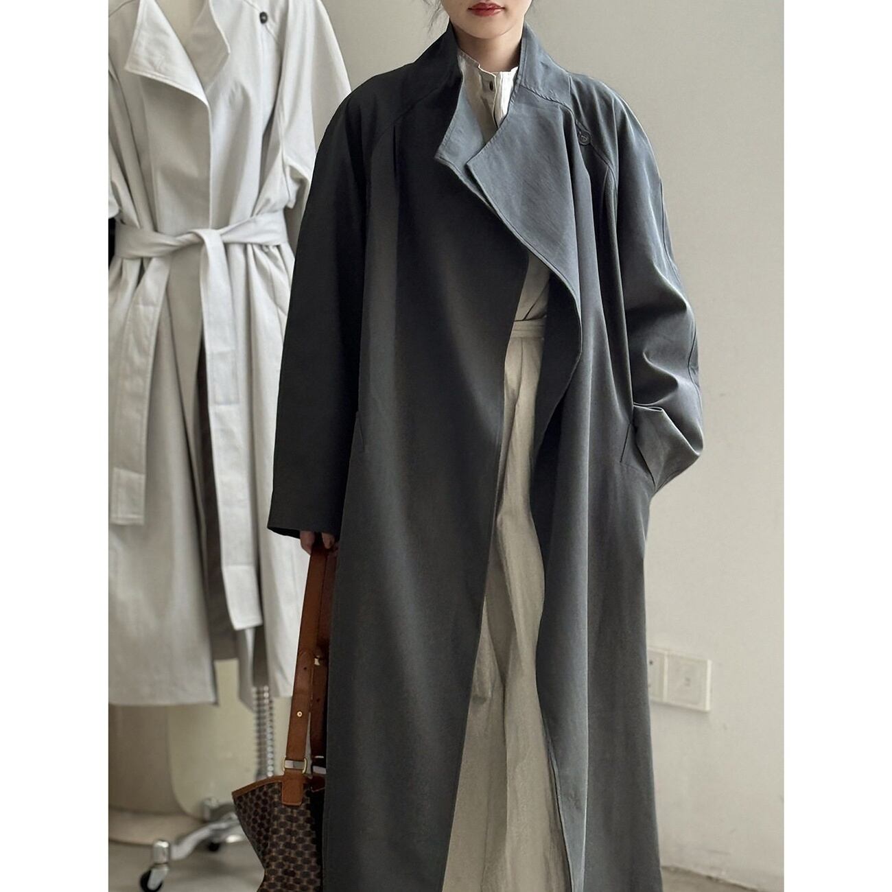 big lapel long trench coat m-0069