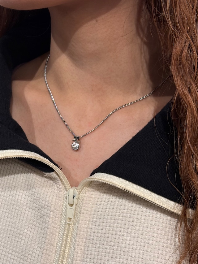 courrèges/ vintage silver logo × linestone necklace.