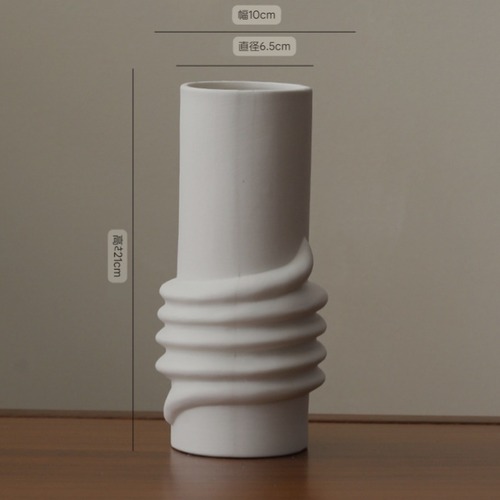 リング模様花瓶 円筒花瓶 白い花瓶 セラミック花瓶 シンプル花瓶 モダン花瓶 ストライプ花瓶 デザイン花瓶 インテリア花瓶 おしゃれ花瓶 陶器花瓶 ミニマル花瓶