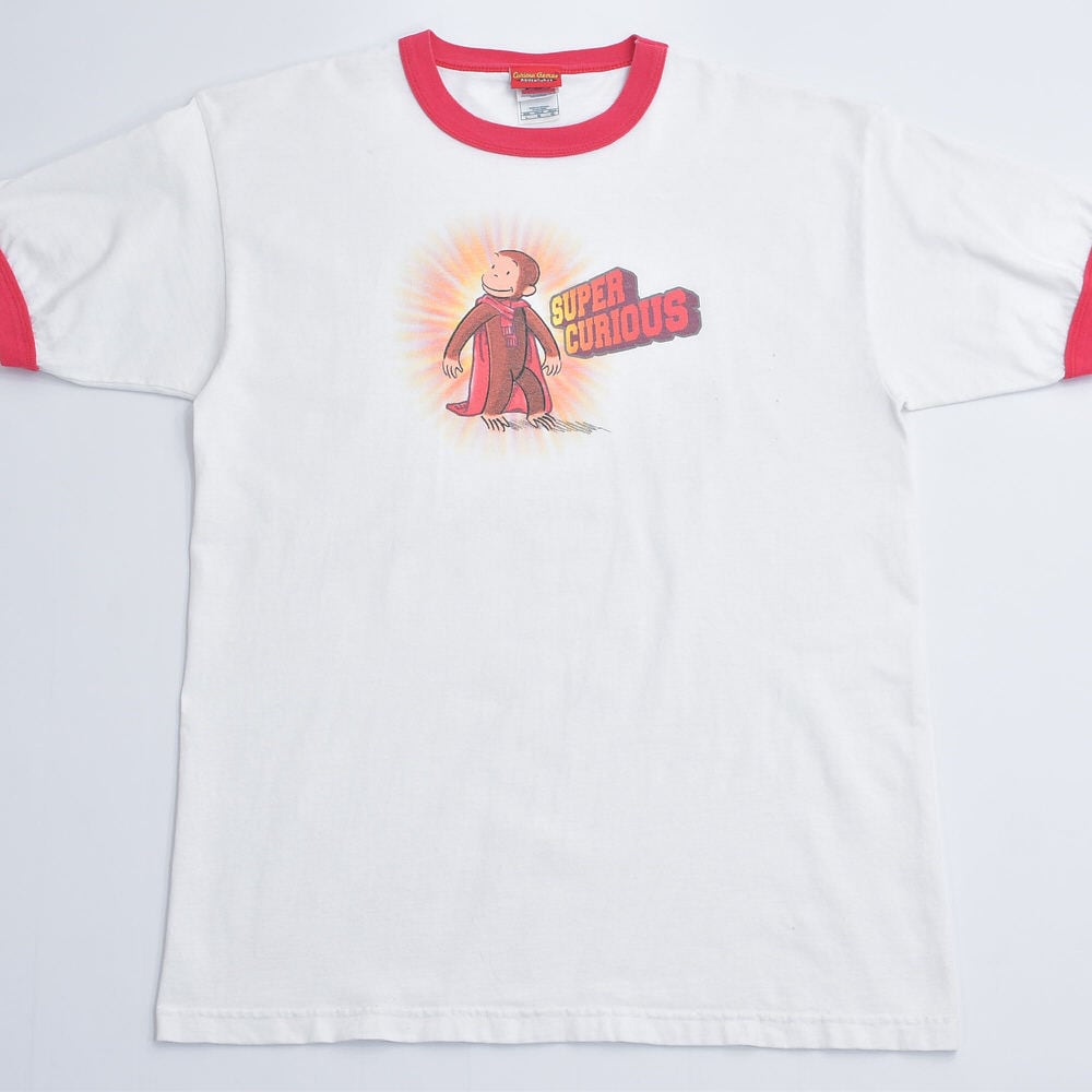 90s おさるのジョージ Curious e リンガーTシャツ 希少 古着 90s Curious George おさるのジョージ 絵本 キャラクター