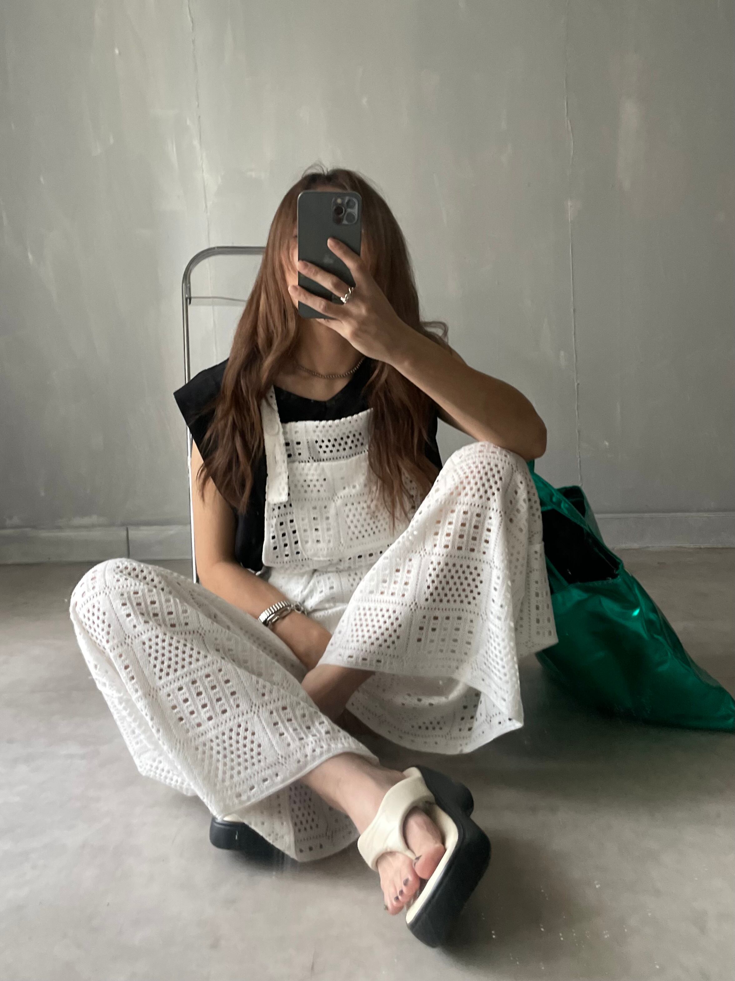 8月上旬カットワークレースサロペット／White | Primaras