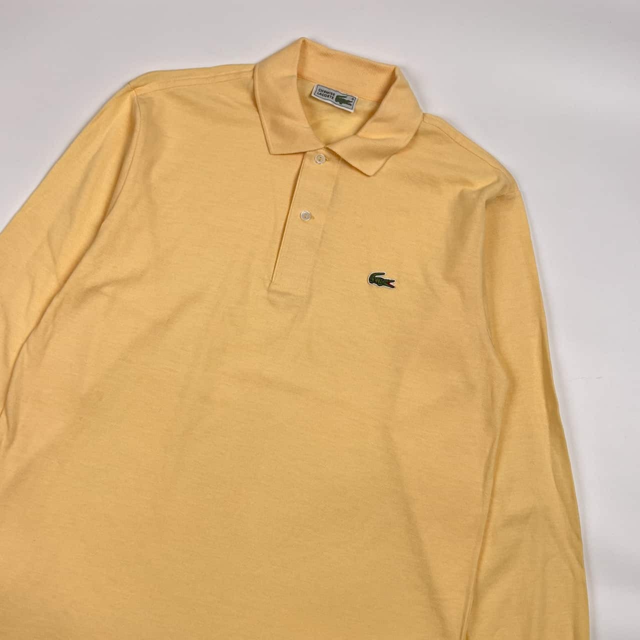 70s 80s CHEMISE LACOSTE シュミーズラコステ 文字ワニ 鹿の子 長袖 ポロシャツ 4/クリーム色 メンズ