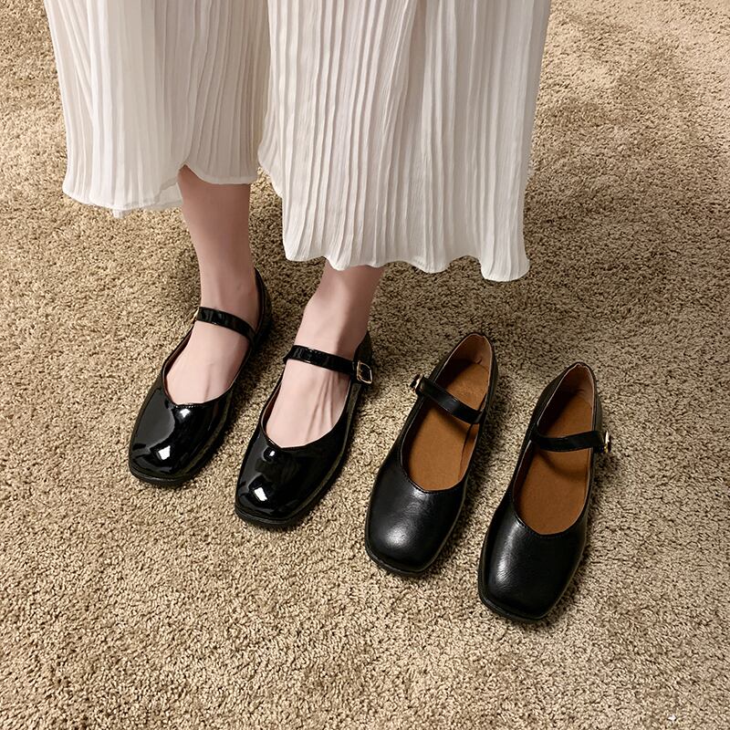 厚いヒールの靴女性2020春バージョンの野生のレトロな革の靴バックルメアリージェーンの靴浅い口おばあちゃんの靴 部族の婦人靴2106261