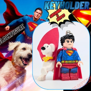 ★ブロックフィギュアキーホルダー★【 Superman 】『 スーパーマン&クリプト 』スーパーマン / スーパードッグ / DCコミックス〚アメリカン雑貨 アメトイ〛