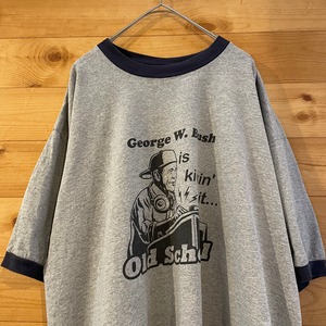 【anvil】リンガー トリム Tシャツ DJ イラスト George W.Bush old school ビッグサイズ XL US古着 アメリカ古着