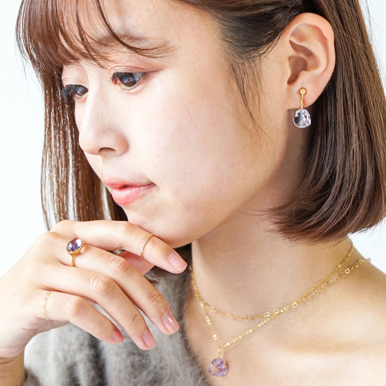 【ピンクアメシスト】ハート ピアス・イヤリング