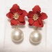 赤いフラワーピアス　アクセサリー卸値以下でセール　K1832P